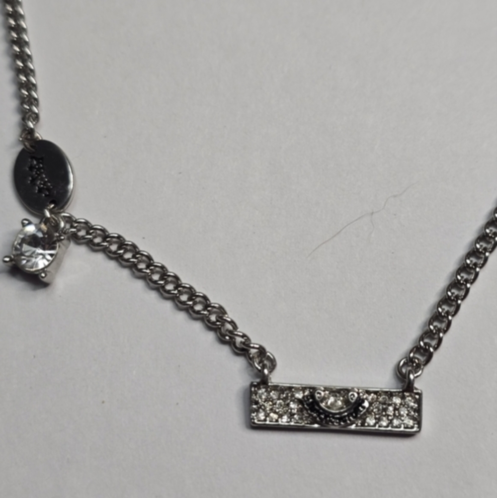 Premiere Designs Silver Tone Necklace with Pave‎ Crystals Rectangle Stone Accent